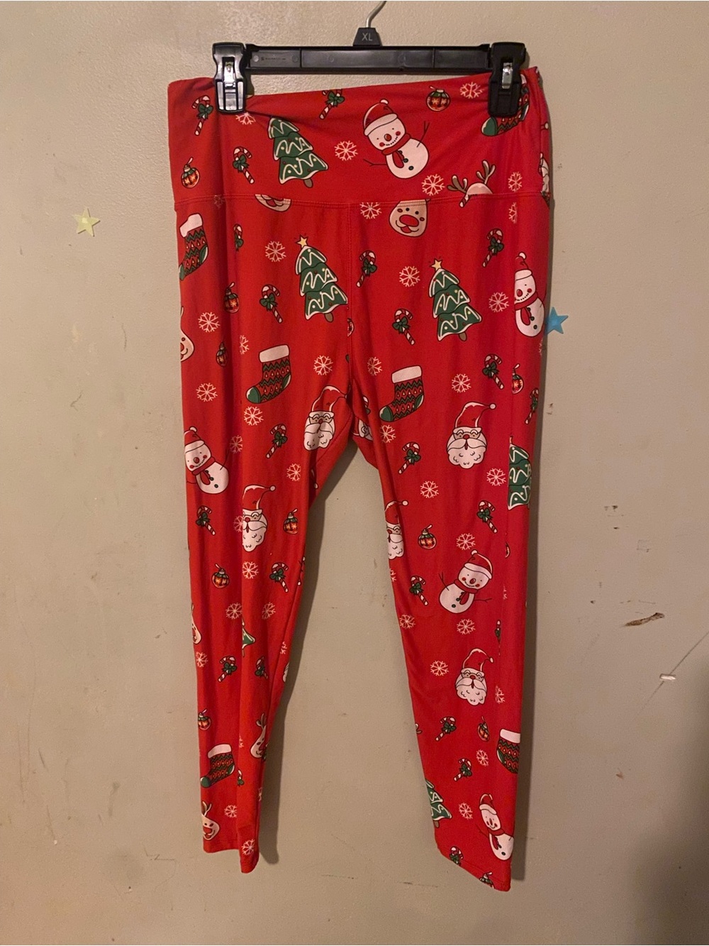 Womens Red Holiday Print Leggings
